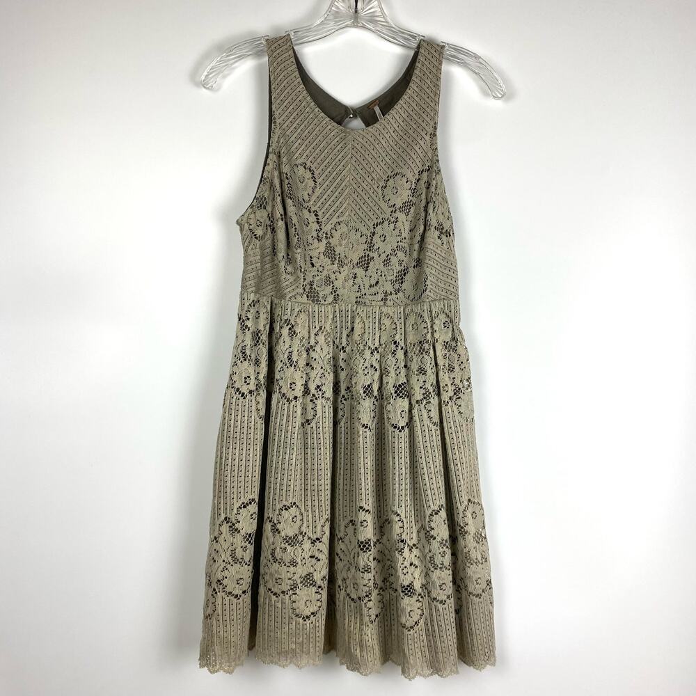Free People Rocco Lace Dress Stone Gray Keyhole Back Womens Size 4 - Picture 3 of 11